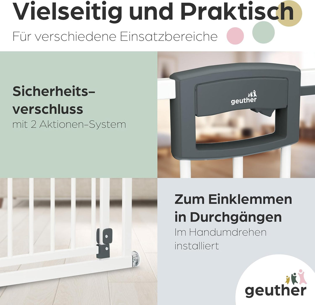 Geuther 4791+ Easylock Plus Türschutzgitter, TÜV/GS zertifiziert, Treppenschutzgitter (68 cm - 76 cm