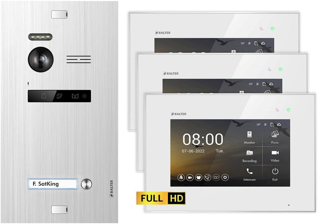 Balter EVO HD Silber/Weiss Video Türsprechanlage Set für 1 Familienhaus (1x Türstation mit Full HD-K