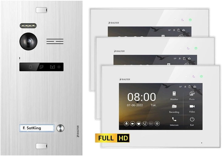 Balter EVO HD Silber/Weiss Video Türsprechanlage Set für 1 Familienhaus (1x Türstation mit Full HD-K