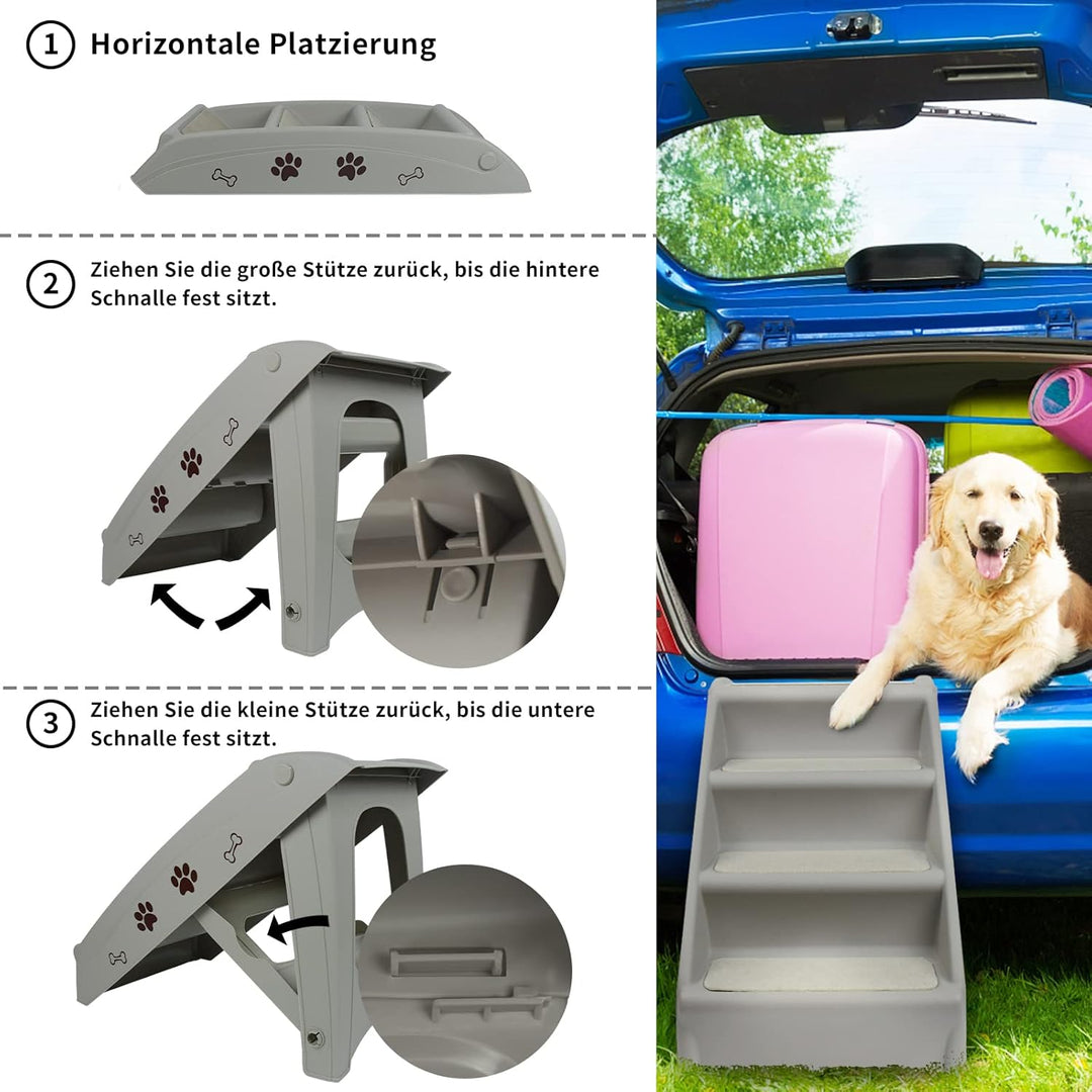 LZQ Hundetreppe Katzentreppe für Kleine Hunde Klappbar PP-Kunststoff Haustiertreppe 50cm Hoch mit Ru