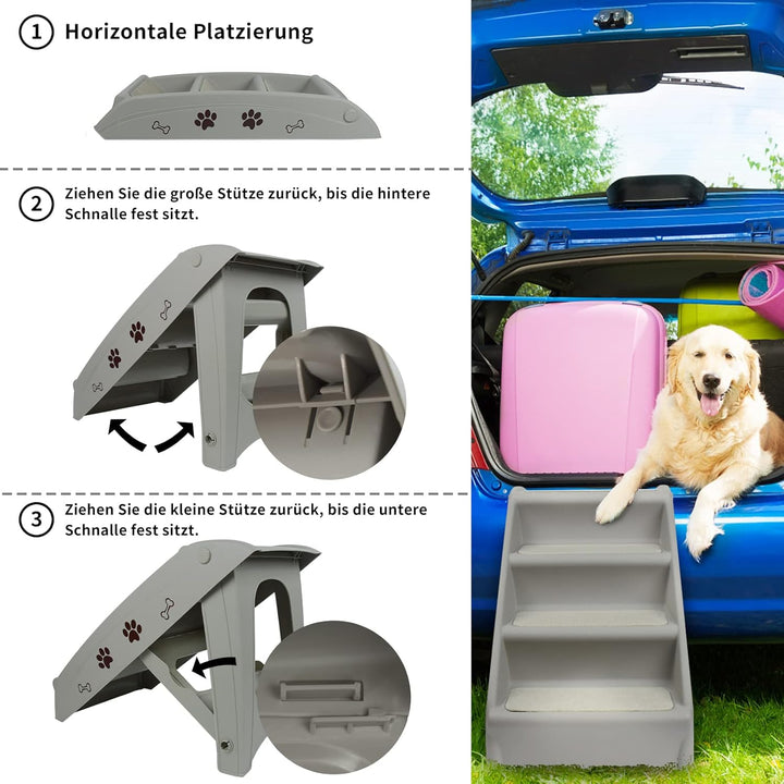 Hundetreppe 4 Stufen Klappbare Haustiertreppe 50cm Hoch mit Rutschfesten Teppichboden Katzentreppe H