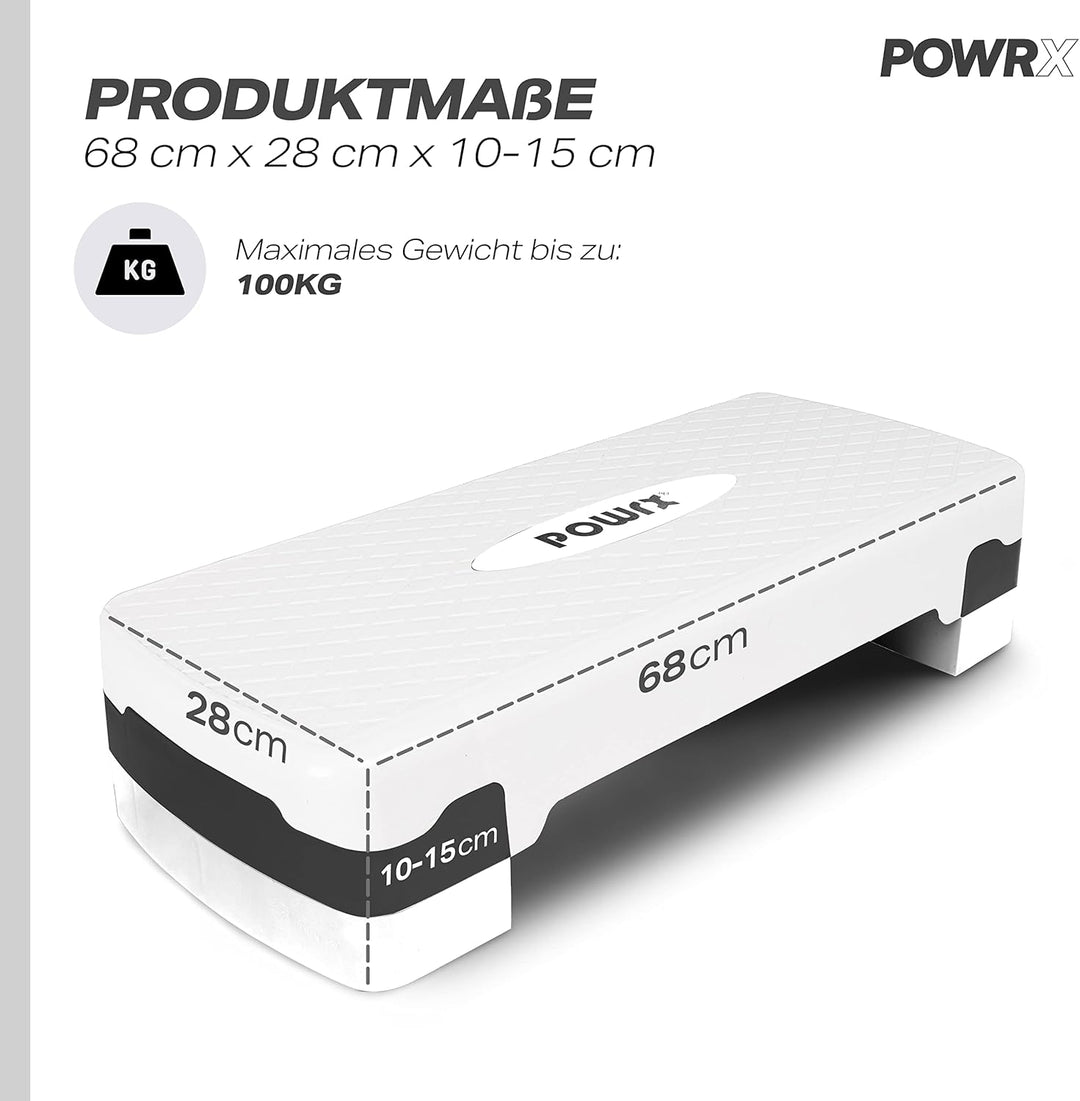 POWRX Steppbrett Fitness höhenverstellbar 10-15cm für Zuhause rutschfest versch. Farben - Stepper, S
