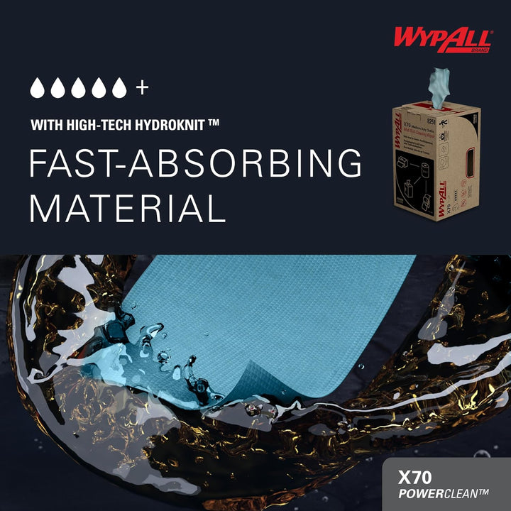 WypAll X70 Power Clean Reinigungstücher für mittelschwere Reinigungsaufgaben 8251 – 2-in-1 Midi-Roll