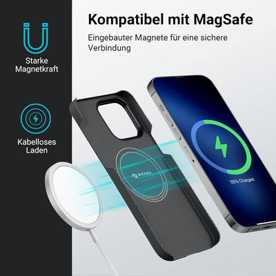 pitaka Ultradünne Hülle für iPhone 14 Pro Max Kompatibel mit Magsafe aus Aramidfaser Magnetische Sch