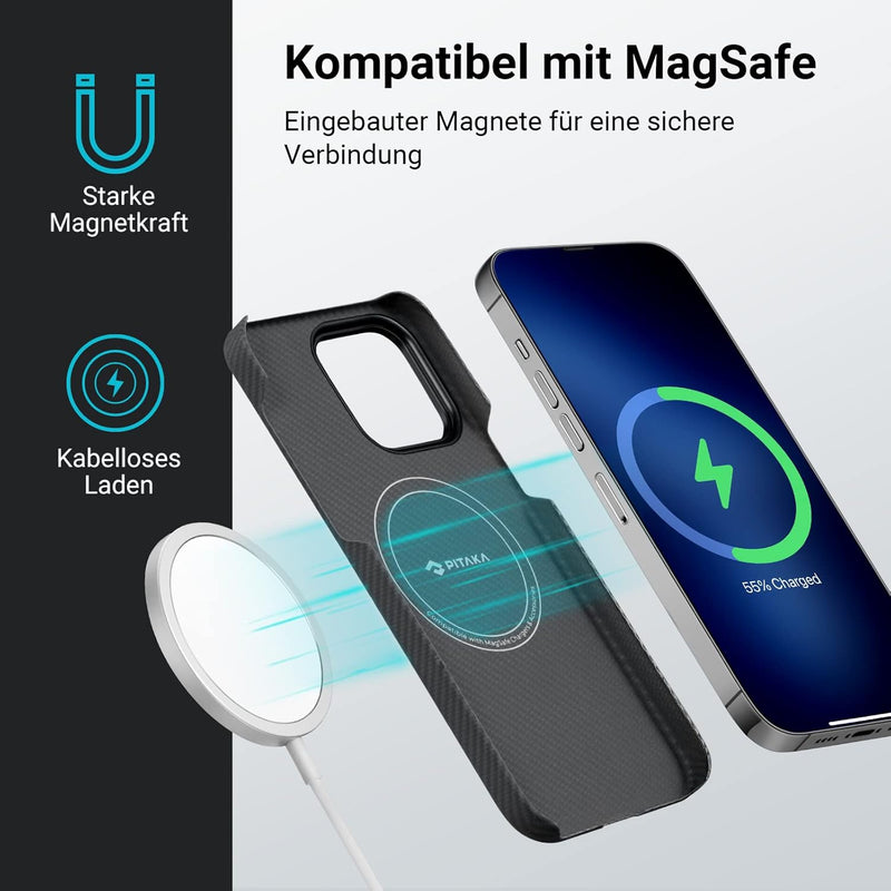 pitaka Ultradünne Hülle für iPhone 14 Pro Max Kompatibel mit Magsafe aus Aramidfaser Magnetische Sch