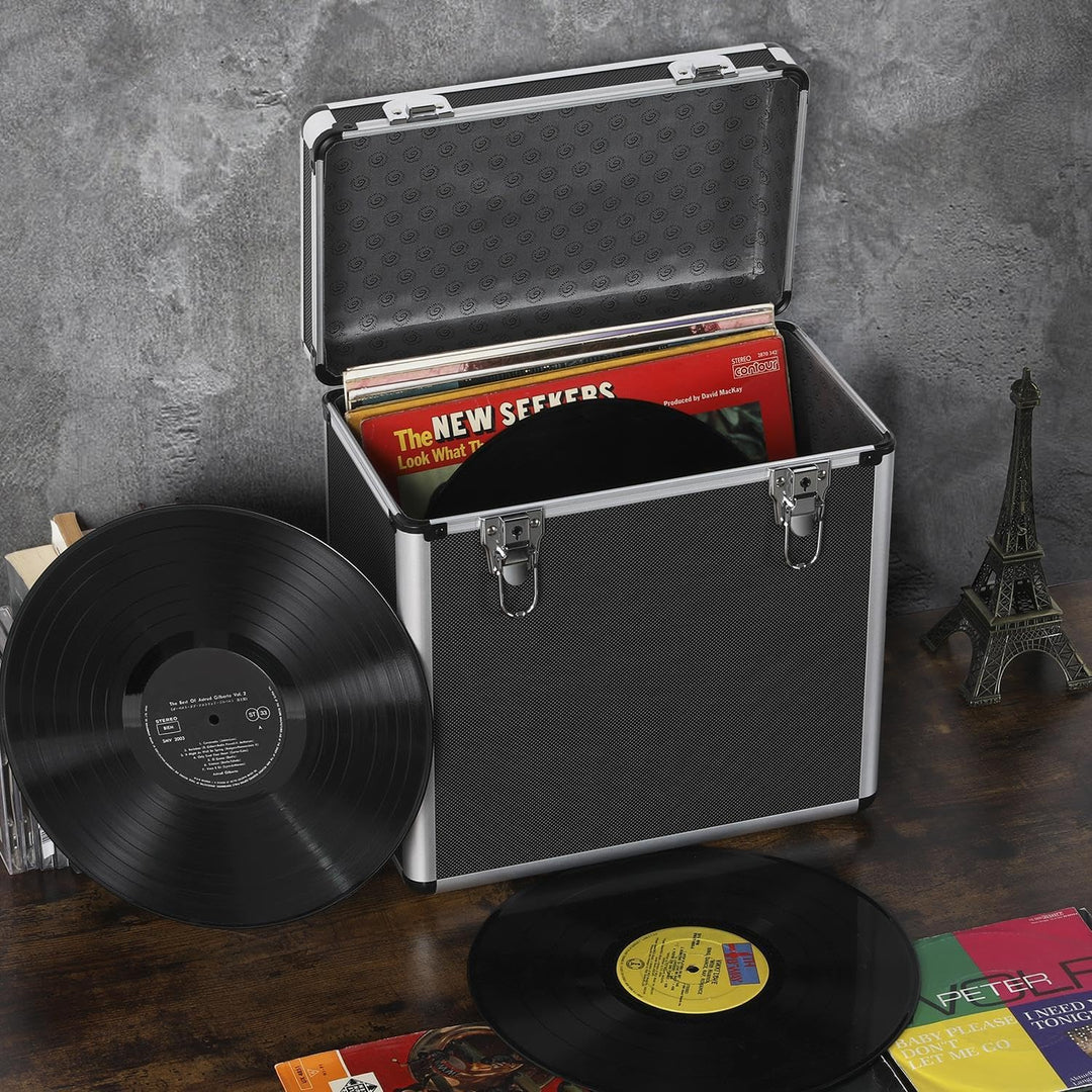 Yaheetech Plattenkoffer Schallplattenkoffer LP-Koffer, Tragbarer Abschliessbarer Vinyl Koffer zur Au