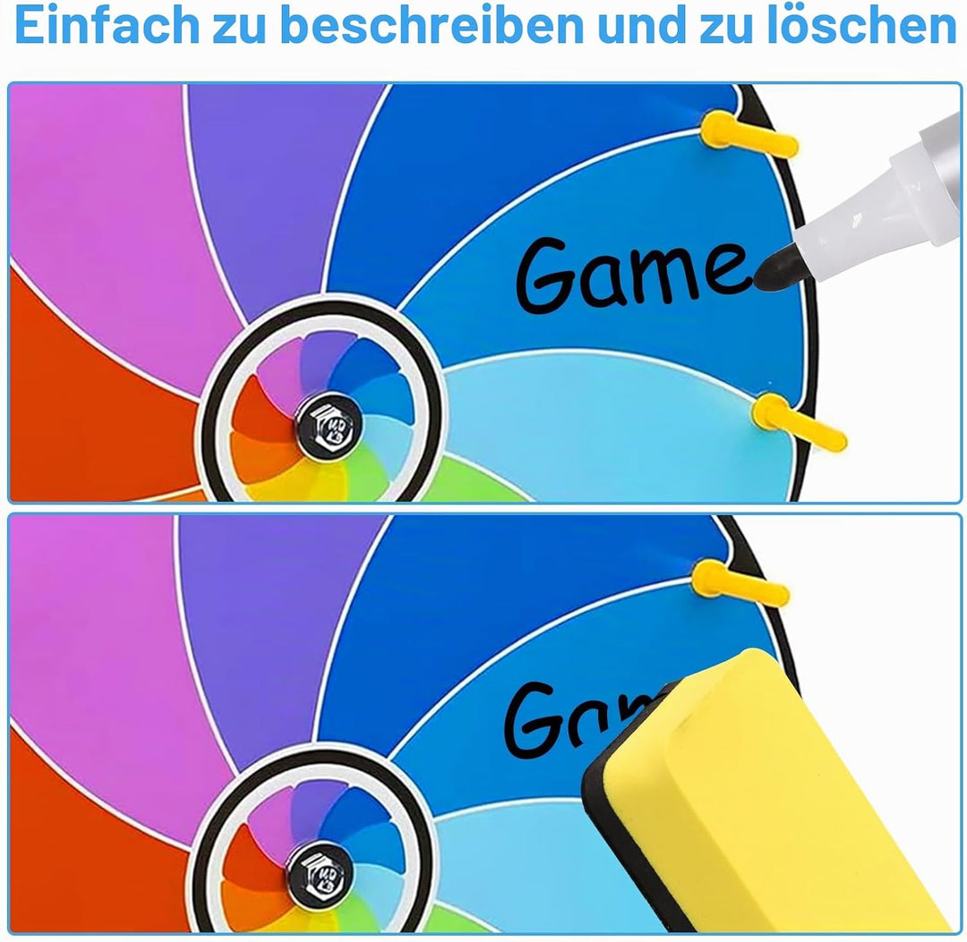 Glücksrad zum Drehen 30 cm Glücksrad Zum Selbstgestalten mit Trocken Abwischbarem Marker und Radierg