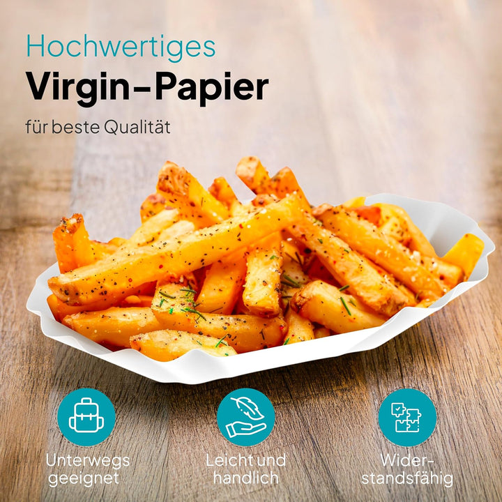 1000 Stück Pappteller Pappschalen Pommes Schalen KU1 | Pappteller Teller aus Papier | Currywurst Ein