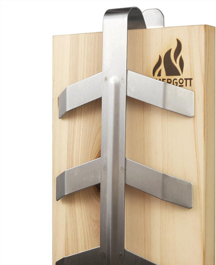 Flammlachsbrett Classic 2er-Set mit Edelstahl-Halterung zum Grillen und Räuchern von Lachs, Forellen