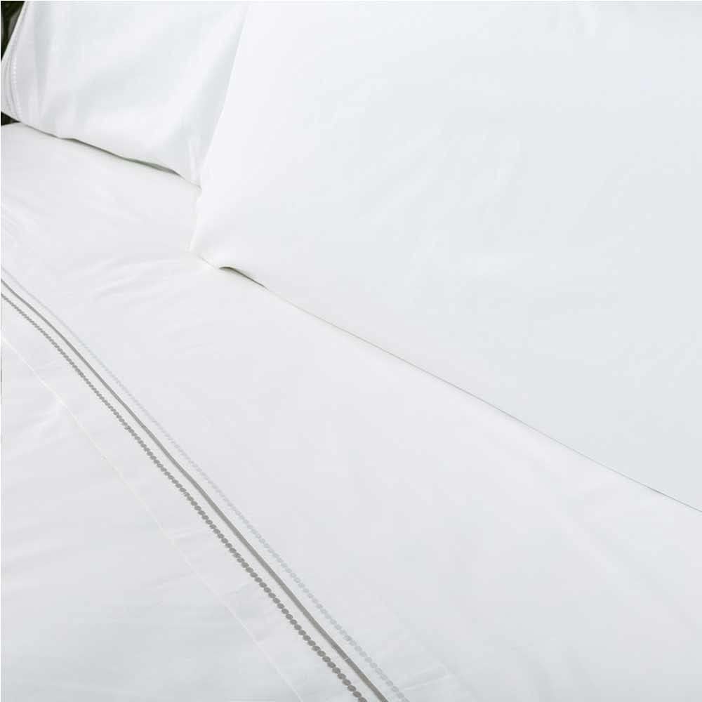 COTTON ARTean Bettwäsche-Set, bestickt, 100 % Baumwolle, Fadenzahl 200, Modell Gold, Weiss, Bett 135
