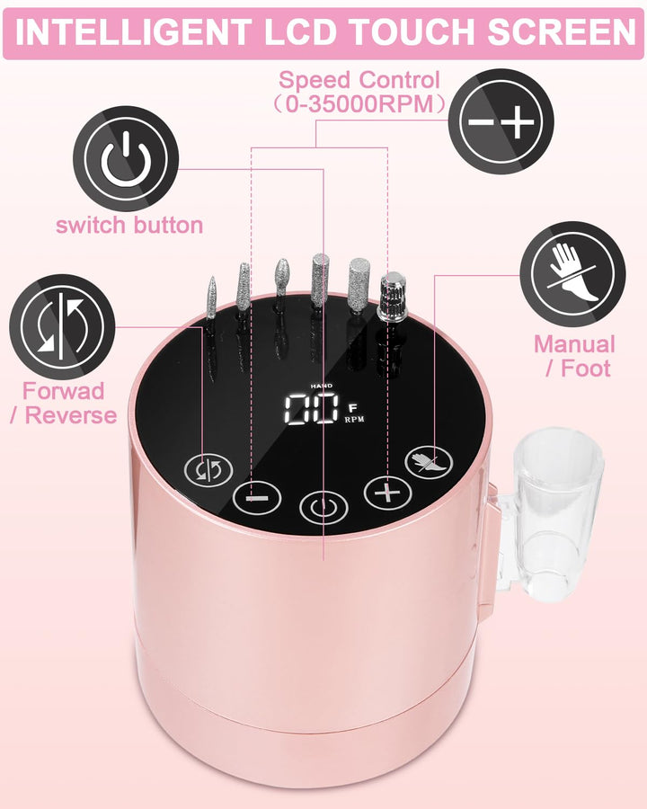 Professionelle Nagelschleifer 35000 U/min Nagelschleifer mit LCD Display und 6 Schleifbits für Pedik