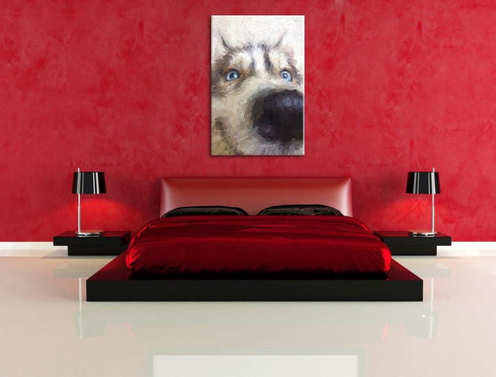Pixxprint Glücklicher Husky als Leinwandbild/Grösse: 100x70 cm/Wandbild/Kunstdruck/fertig bespannt,