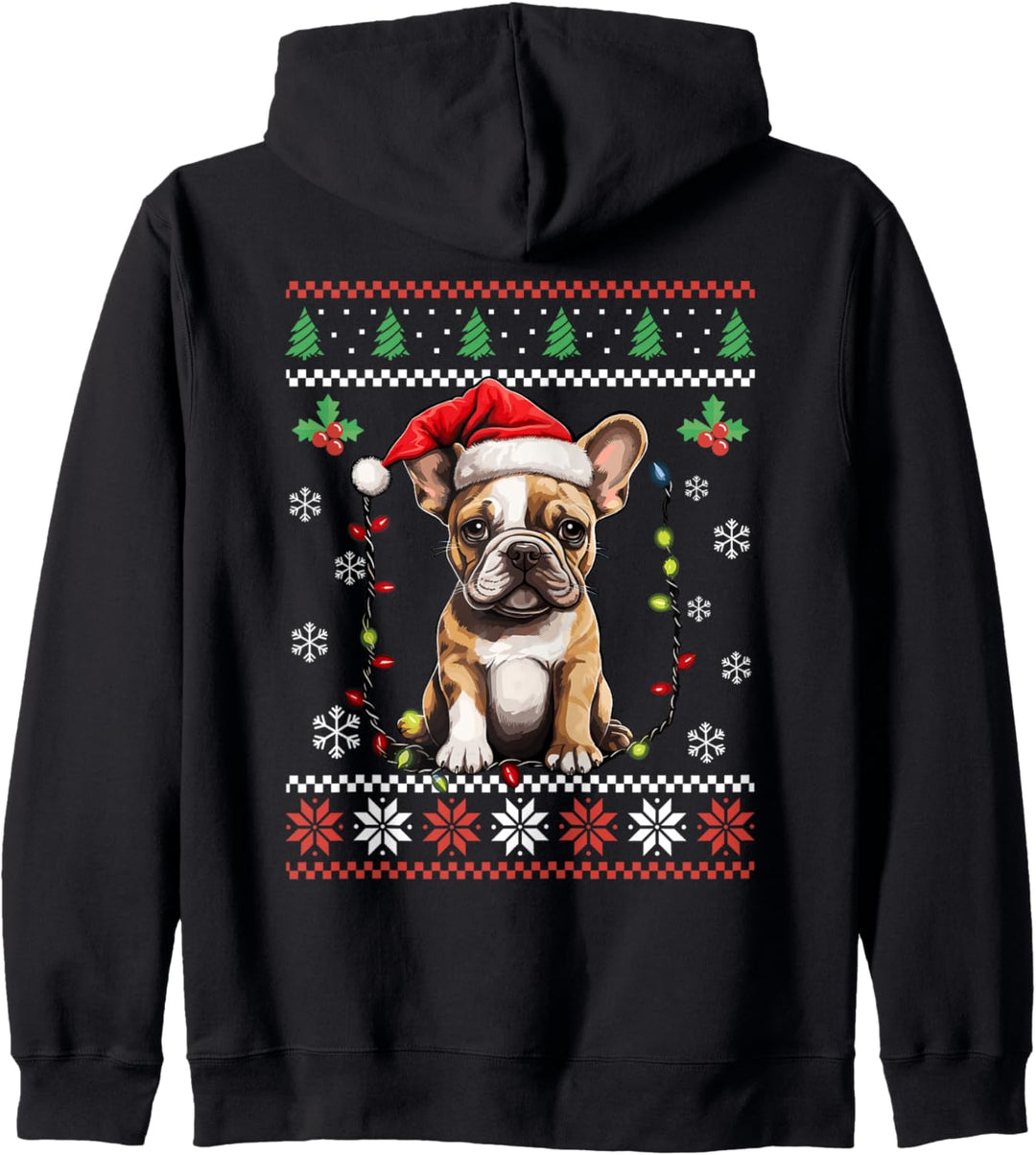 Weihnachtspullover mit französischer Bulldogge, für Erwachsene und Kinder Kapuzenjacke