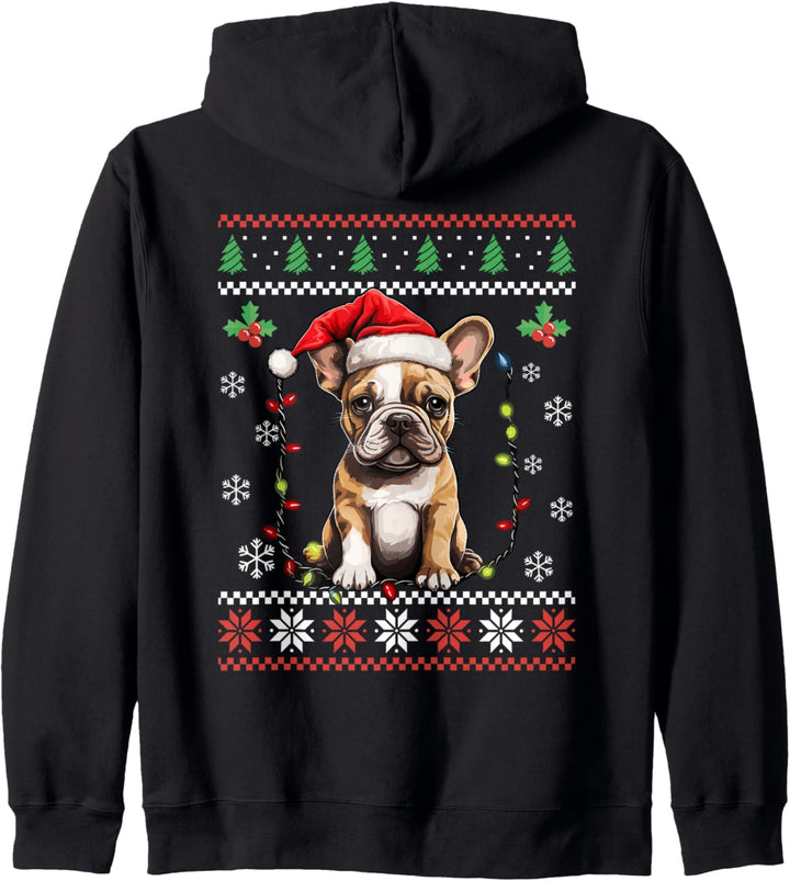 Weihnachtspullover mit französischer Bulldogge, für Erwachsene und Kinder Kapuzenjacke