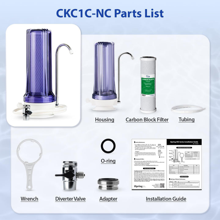 iSpring CKC1C Auftischfilter Wasserfilter Filteranlage für Wasser Auftisch Filter,1 Stufe Auftischfi