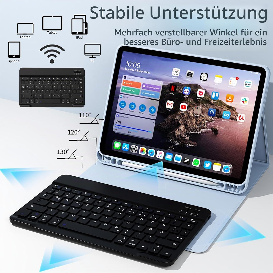 Hülle mit Tastatur für iPad Air 11 Zoll M3/M2, iPad Air 7 6 5 4 (2025/2024/2022/2020) 10,9 Zoll, Sof