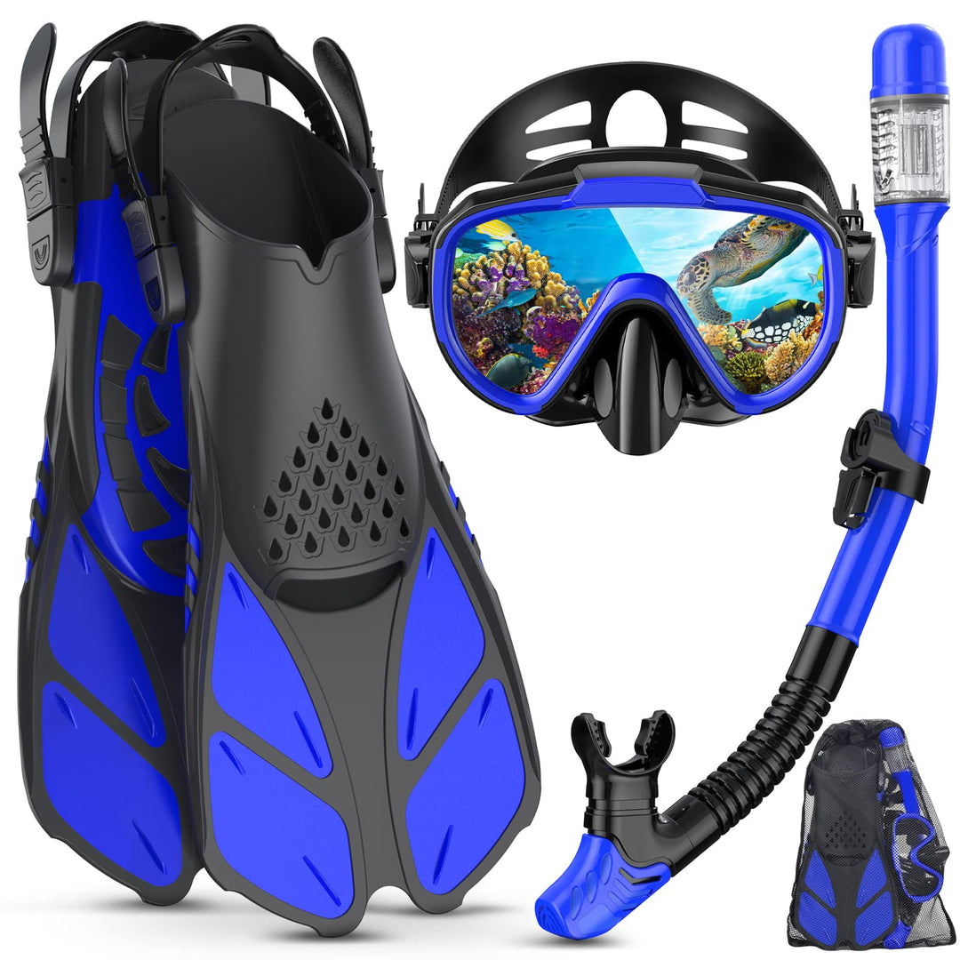 Lealinga Schnorchelset Erwachsene mit Verstellbare Taucherflossen Anti-Leck & Anti-Fog Taucherbrille