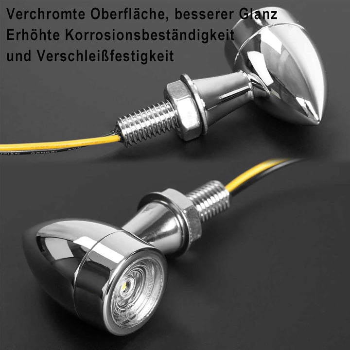 evermotor 12V Mini LED Blinker Motorrad E Geprüft, Verchromt Motorrad Blinker IP67 Wasserdicht (2 St