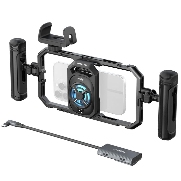 SMALLRIG All-in-One-Kühl-Handyhalterung mit Doppelgriff für iPhone/Android,15W-Aktivkühler, 4-in-1-U