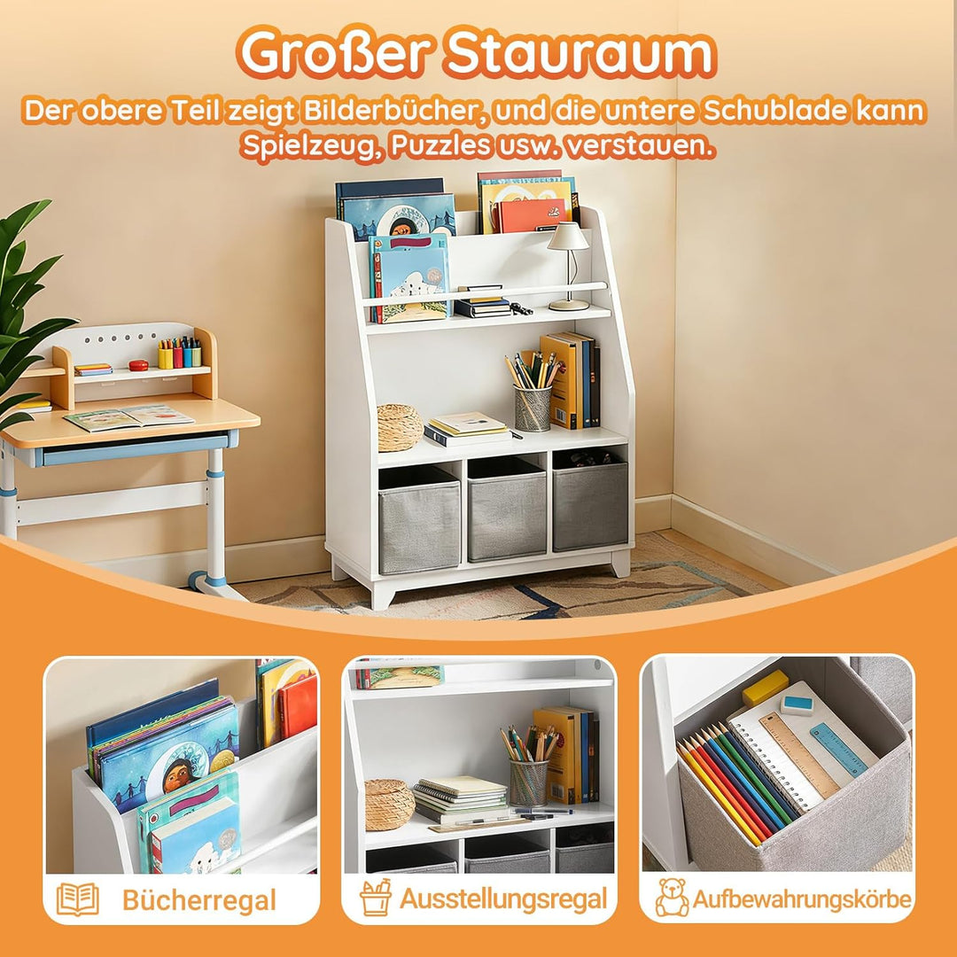 SoBuy Bücherregal Kinder Regal Kinderzimmer mit Ablagefächern und 3 Boxen Kinderregal Montessori Spi