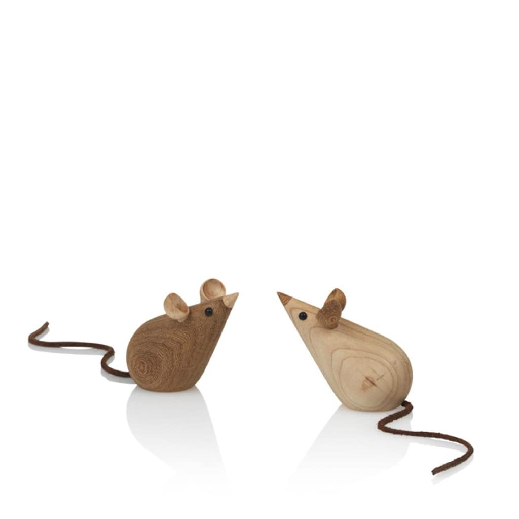 Lucie Kaas Skjode Holzfiguren Mäuse 2er Set 5,5cm, aus Esche und Kastanie gefertigt, SK03, Braun