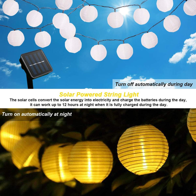 Qxmcov Solar Lichterkette Lampion Aussen, Solar Lichterkette Aussen 30 LED Laternen 8 Modi Wasserdic
