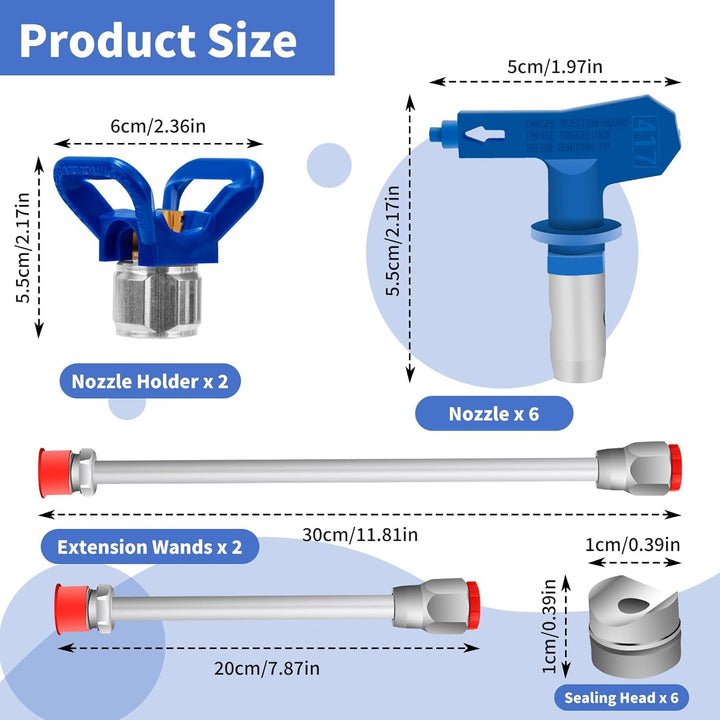 6 Pcs Airless Farbdüsen Set, Reversible Sprühmaschine Spitzen Airless Farbsprühdüse Zubehör Kit für