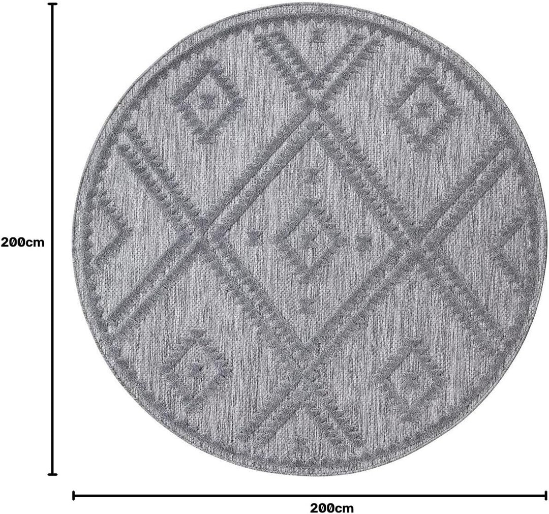 carpet city In-&amp; Outdoor Teppich - Rund 200 cm - für Innen-&amp; Aussenbereich - Wetterfest Balkon-Teppi