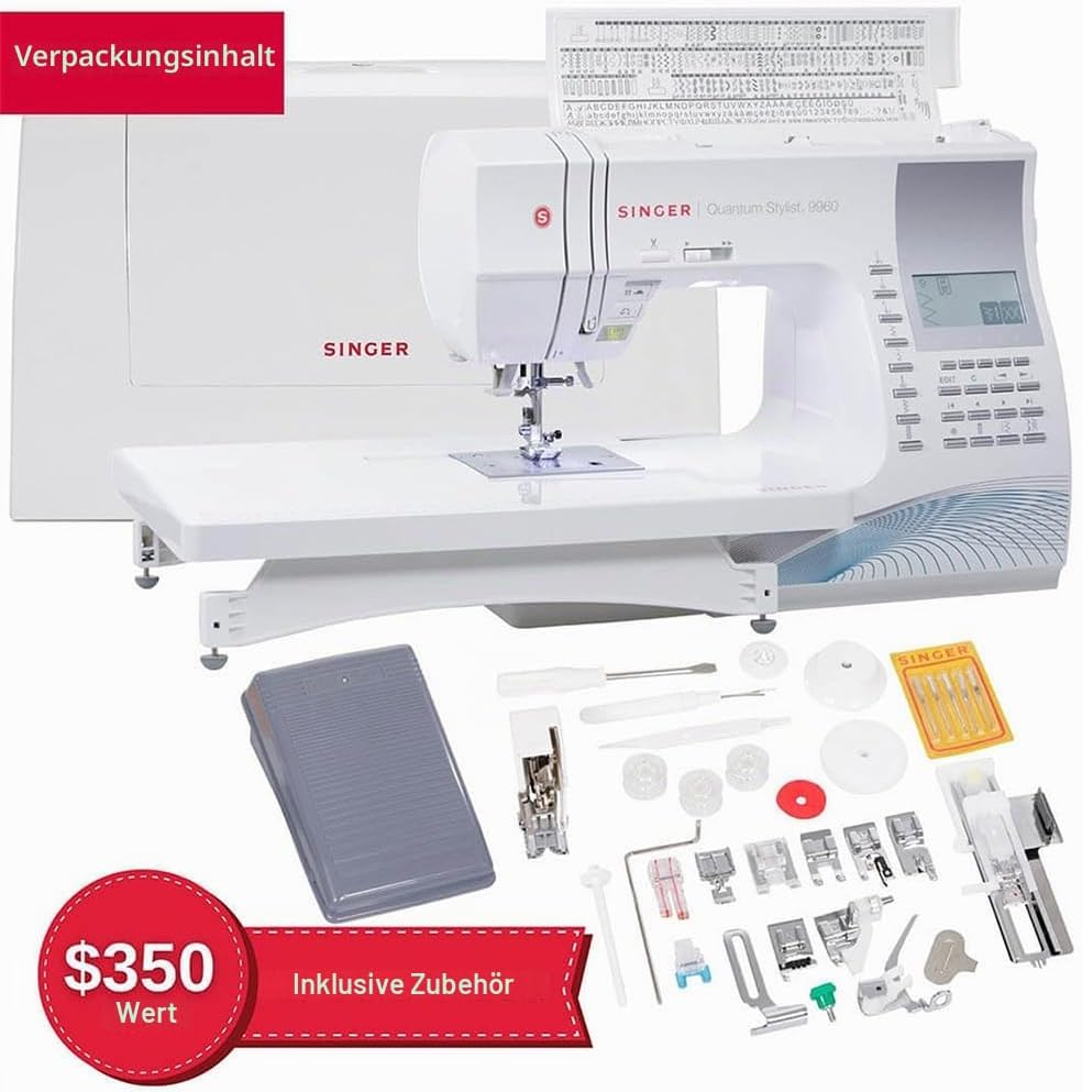 SINGER 9960 Näh- und Quiltmaschine mit Zubehör-Set, Anschiebetisch, 600 Stiche, elektronischer Auto-