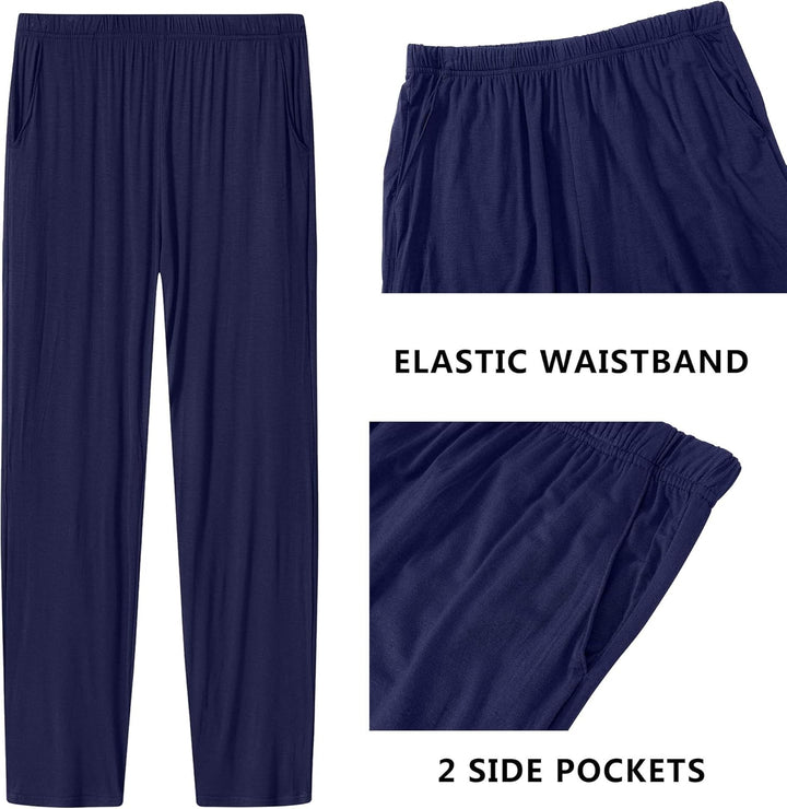 MoFiz Damen Schlafanzughose Lang Schlafhose Modal Nachtwäsche Weich Pyjamahose M Schwarzblau + Hellg