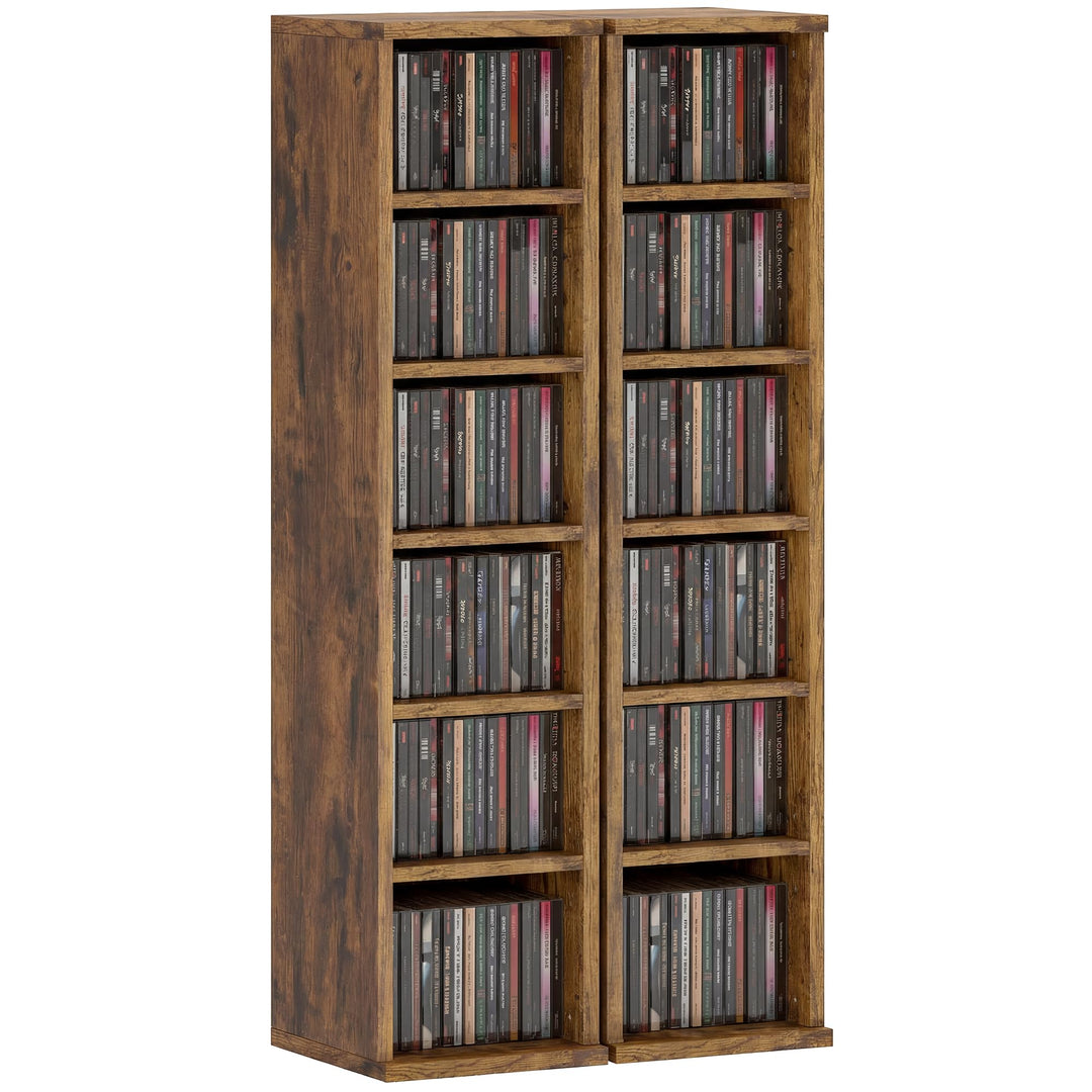 HOMCOM 2er-Set Regalsäulenschrank CD-DVD-Aufbewahrungsschrank 6 + 6 Fächer 21 x 22,5 x 88,5 cm max.