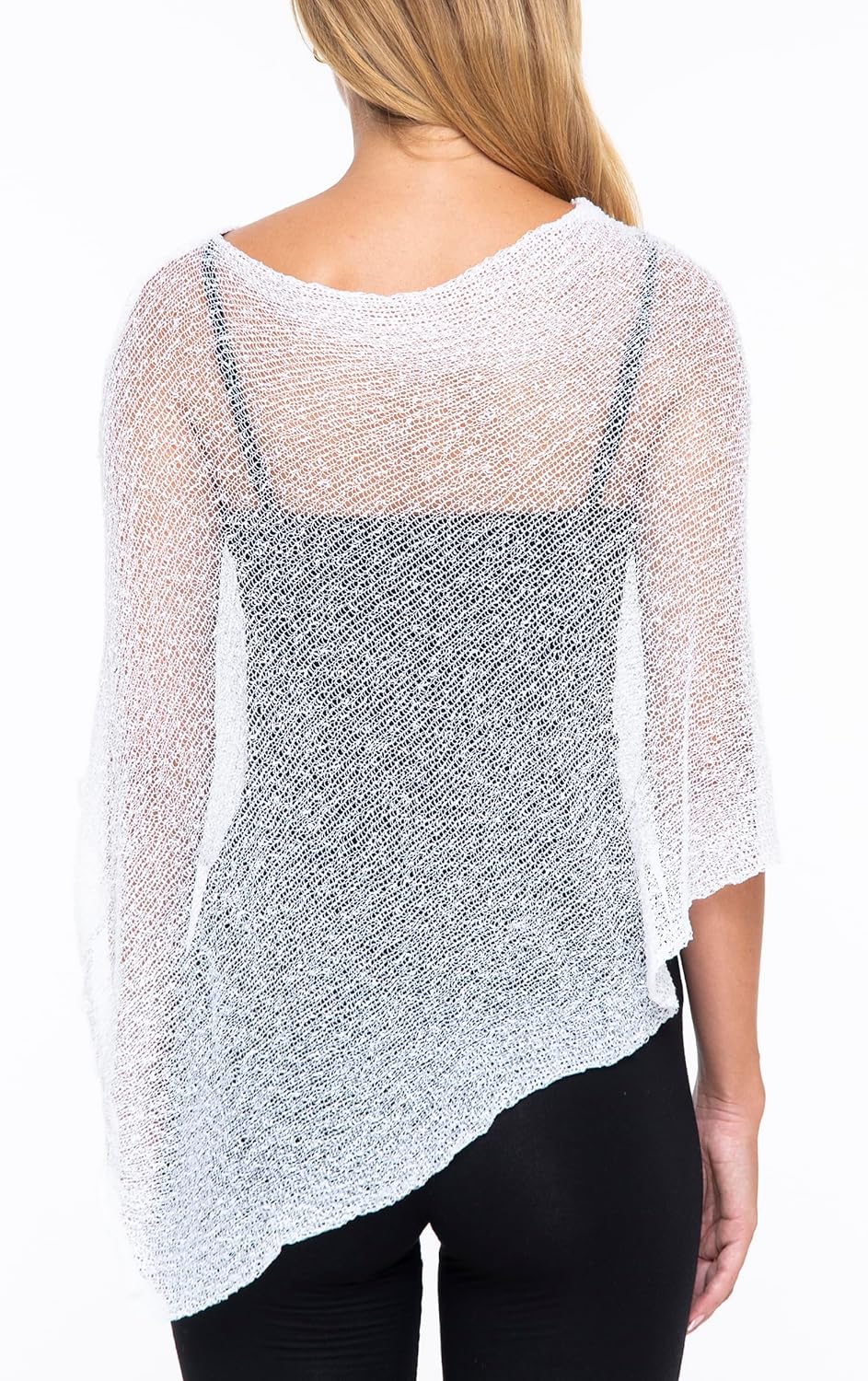 SHU-SHI - Damen Poncho-Top - transparent - leichtes Strickmaterial Weiss, Weiss