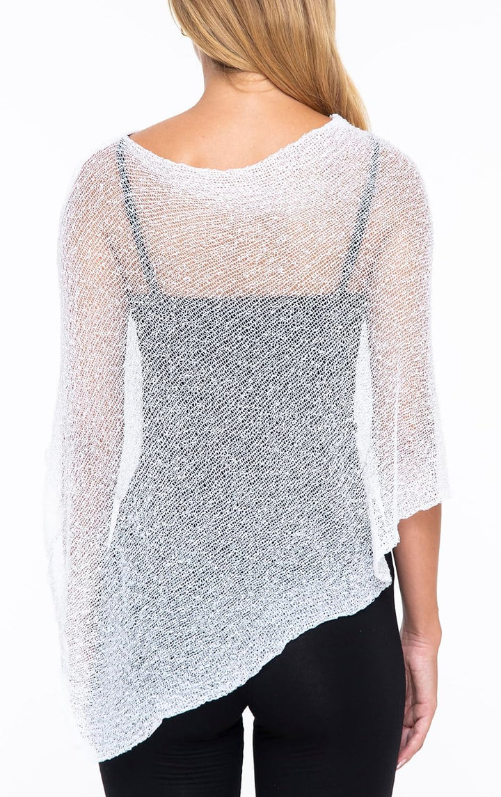 SHU-SHI - Damen Poncho-Top - transparent - leichtes Strickmaterial Weiss, Weiss