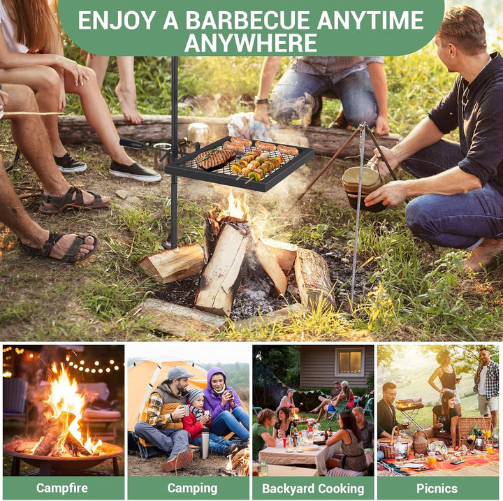 Drehbarer Lagerfeuergrill, 55 x 38 cm Edelstahlrost, Grill Für Offenes Feuer Mit Tragetasche Für Cam
