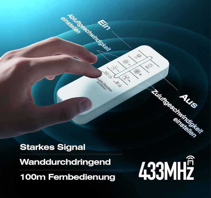 Bidirektionaler Rohrventilator 100mm, 6 Stufen, Fernbedienung – Leistungsstarker Leise Rohrlüfter mi