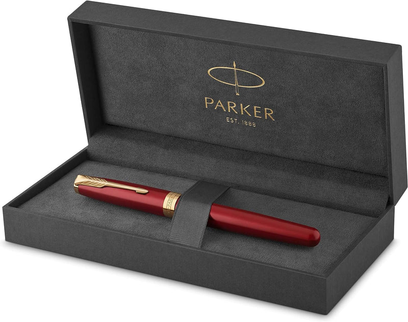 Parker Sonnet Tintenroller , Rote Lackierung mit Goldzierteilen , feine Spitze , Schwarze Tinte , Ge