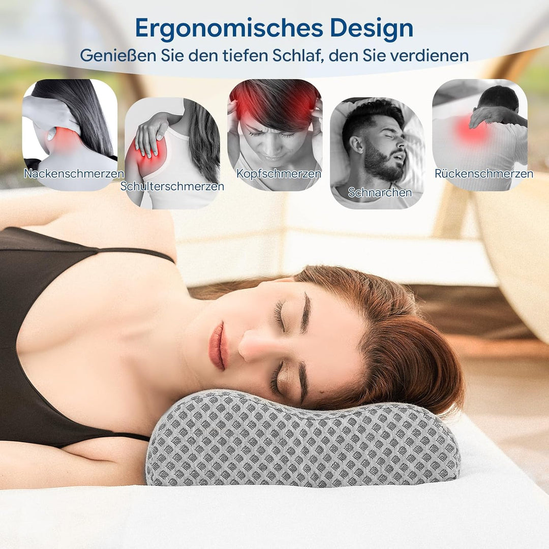 Reisekissen aus Memory-Schaum, ergonomisches Wellen-Nackenkissen zur Linderung von Nackenschmerzen,