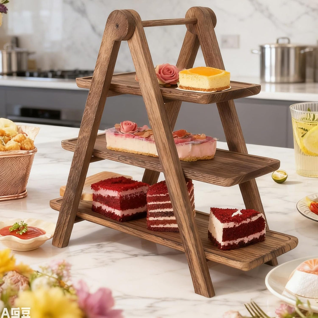 Cupcake Ständer Holz, Serviertablett Mit 3 Ebenen, Dekorativ 3-Stöckiger Serviertablett Aus Holz, Fa