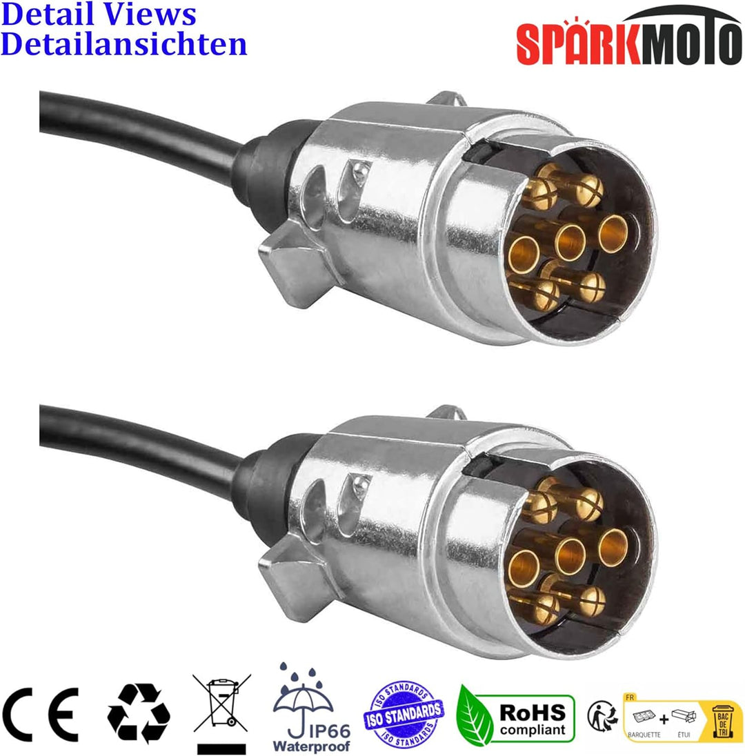 SPARKMOTO Anhänger Verlängerungskabel 7 polig mit Metall Anhänger Stecker, 6m Arbeitslänge Elektroka