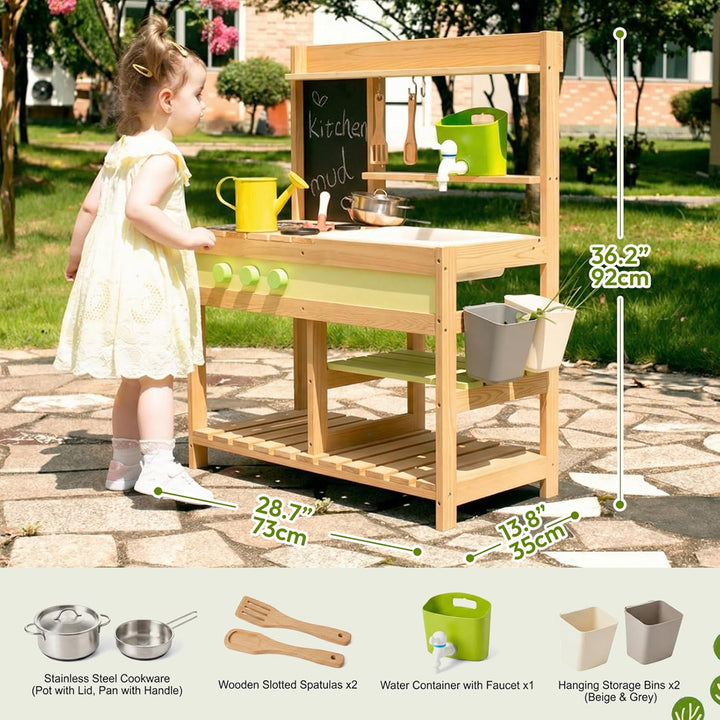 Gaint Bean Matschküche Kinder Outdoor, Holzspielzeug Spielküchenset für Jungen und Mädchen im Alter