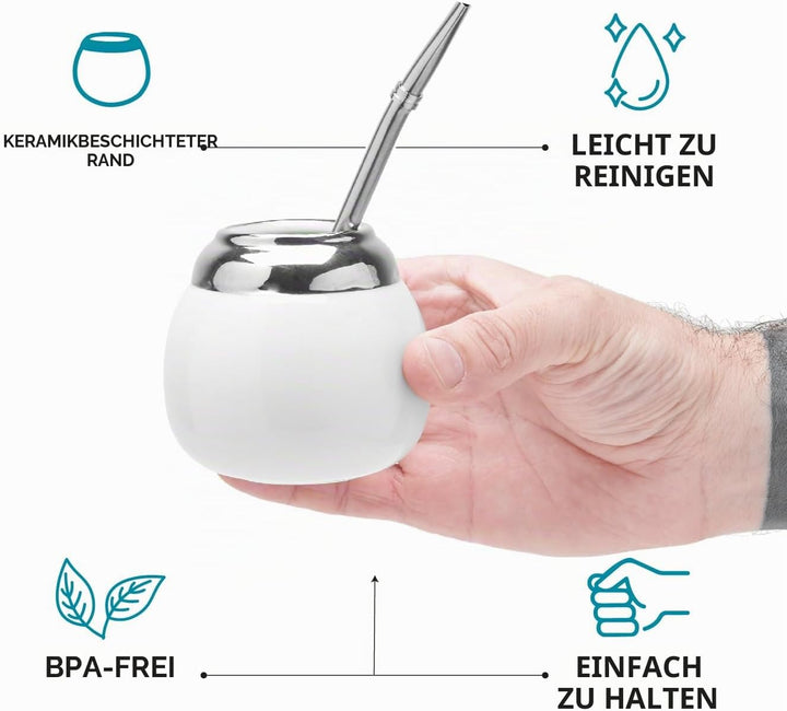 balibetov Keramik Yerba Mate Tee Set (Mate Becher - 200 ml) | Inklusive 1 Bombilla (Strohhalm) für M