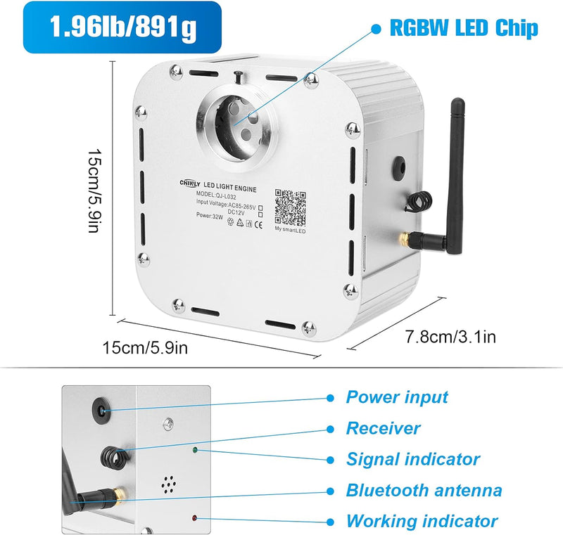 CHINLY Bluetooth 32W RGBW Twinkle LED Fiber Optic Star Deckenleuchten Kit APP/Fernbedienung Gemischt