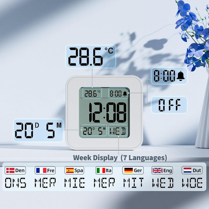 LATEC Wecker Digital, Digitaler Wecker Batterie, Klein Reisewecker Digital Uhr mit Temperaturanzeige