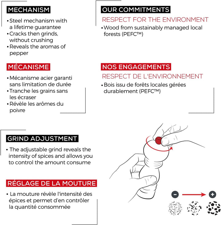 Peugeot Paris Antique Moulin à poivre manuel en bois de hêtre patiné, Réglage mouture classique, Cou