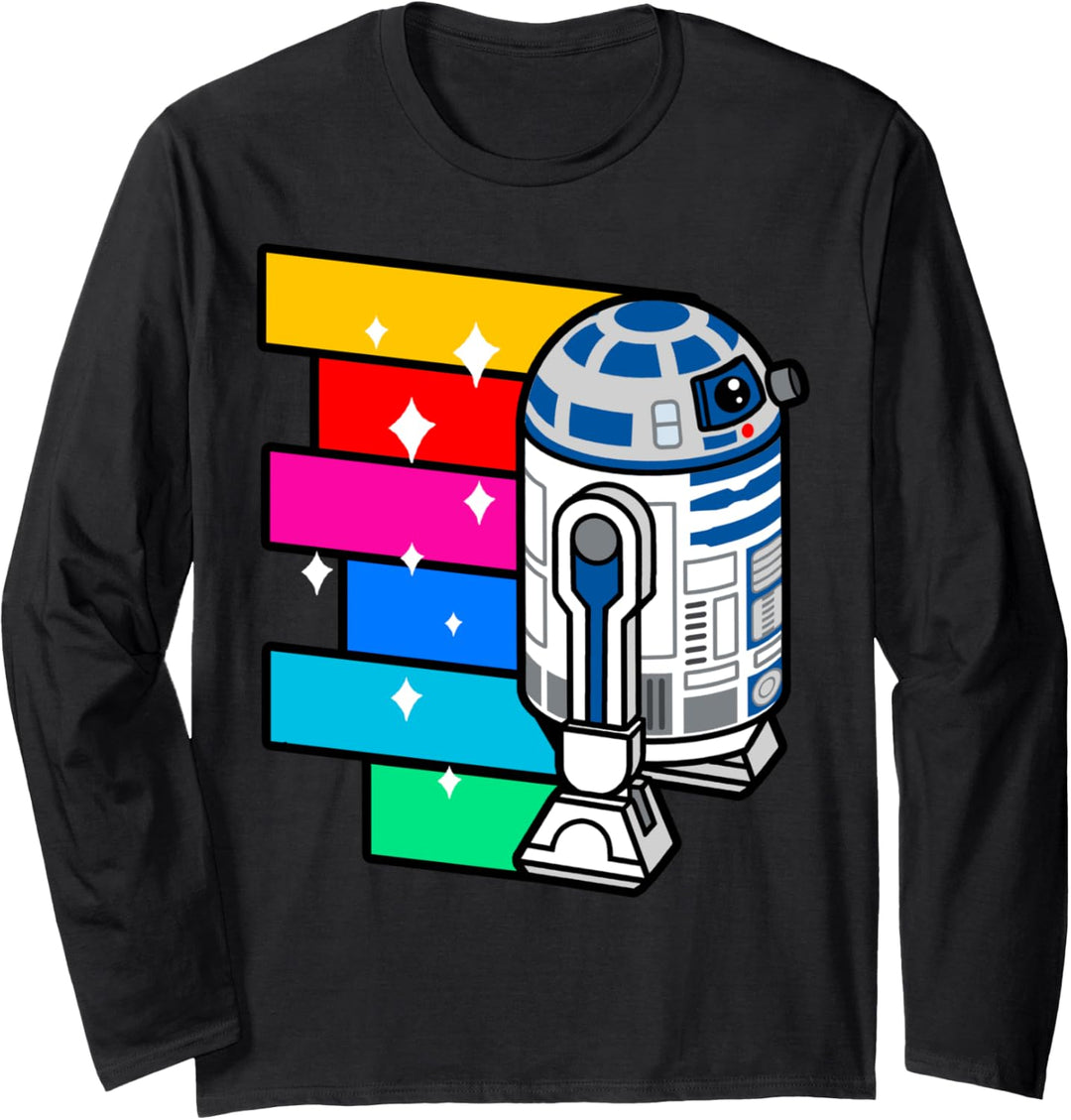 Star Wars R2-D2 Rainbow Stripes & Stars Poster Langarmshirt