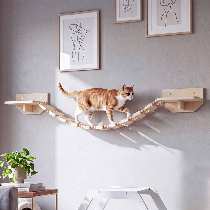 Mendler Kletterbrücke HWC-Q56 - Natur | Katzenleiter, Katzentreppe, Hängebrücke, Katzenbrücke, Platt