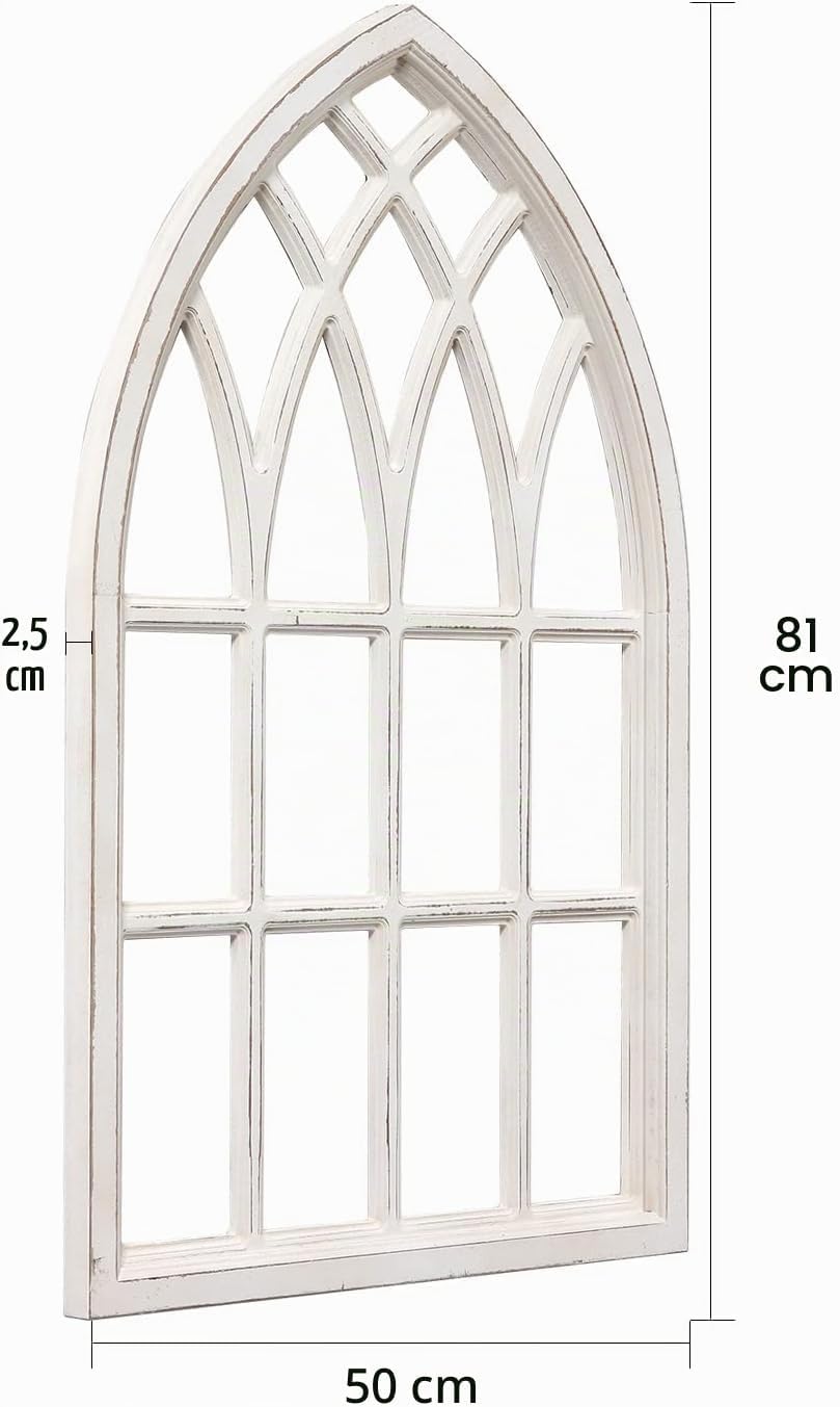 Sintosin Vintage Gewölbte Fensterrahmen Deko Weiss Gross 50x80 cm, Bauernhaus Kathedrale Fensterlade