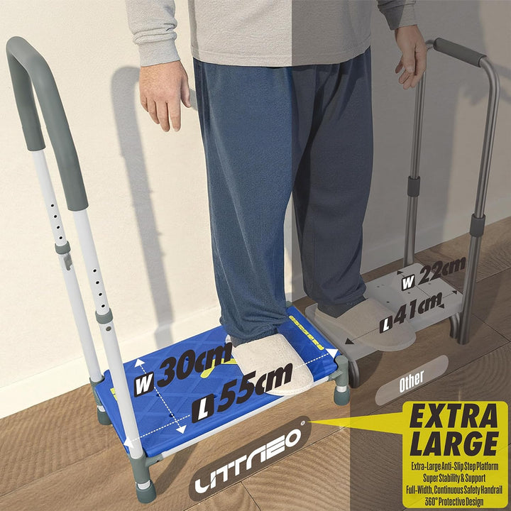 Tritthocker 55cm Trittfläche–Armlehnen höhenverstellbar,bis 225 kg,Nachtleuchtstreifen,rutschfest–Fü