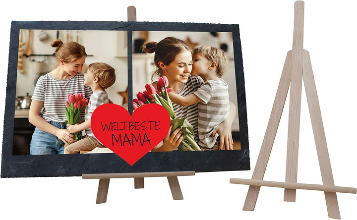 wandmotiv24 Schiefertafel Beste Mama, Personalisiert mit Ihren Farbfotos, Aufstellschild 2 Bilder in