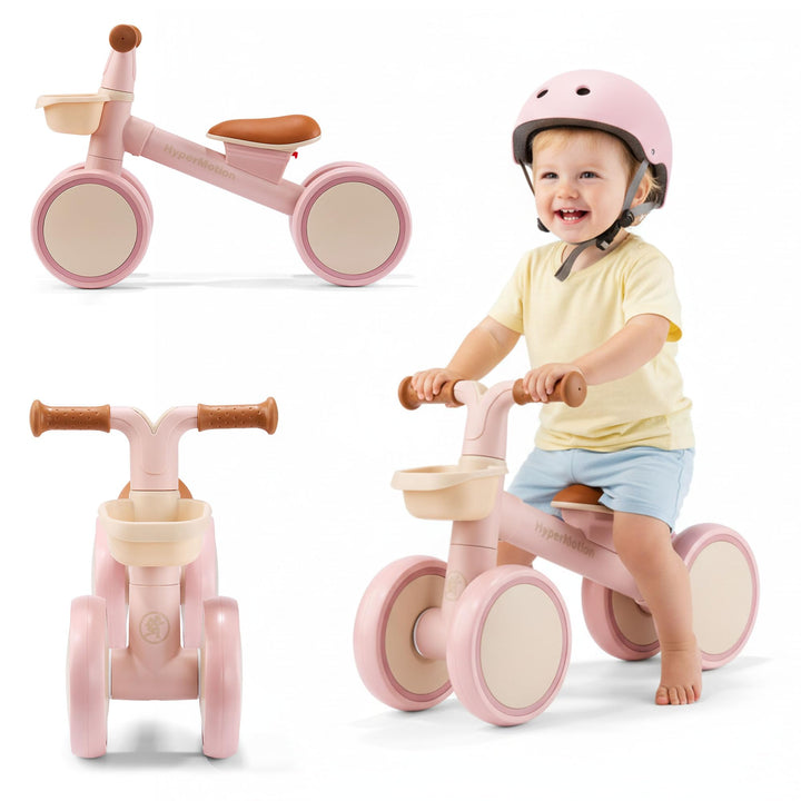 HyperMotion TOBI MINI Pinkes 4-Rad Laufrad für Kinder 12–36 Monate, Leichtes Rutschfahrzeug mit Korb
